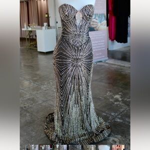 Stunning Black and Gold Beaded Prom Dress